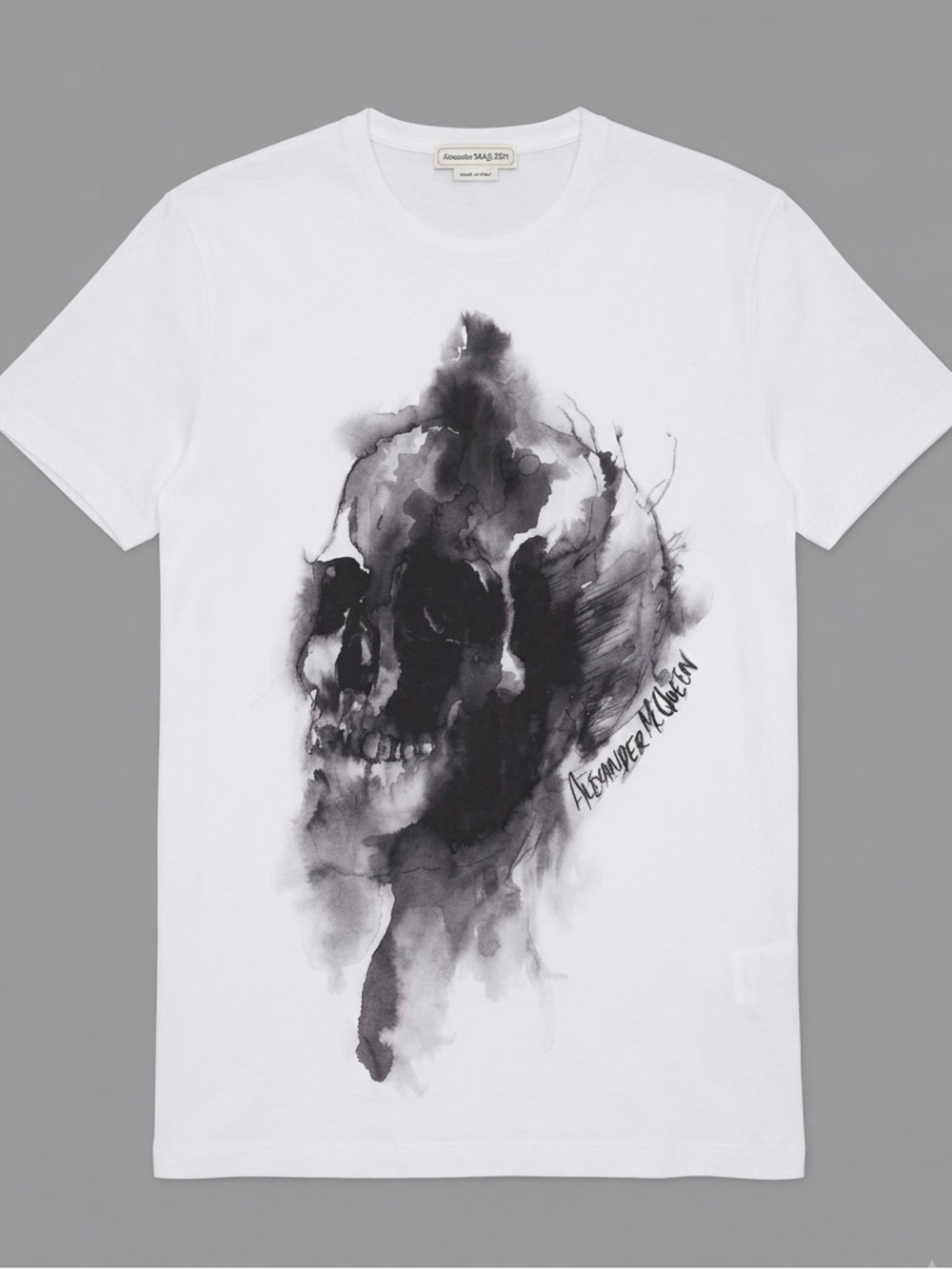 Alexander McQueen White T-Shirt with Black Watercolor Skull